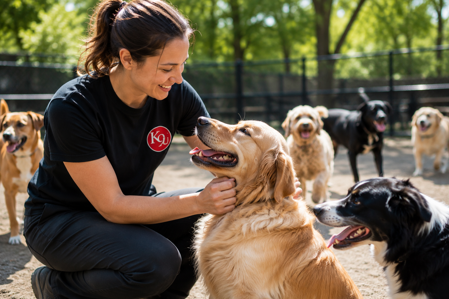 K9 University Chicago handler working one-on-one with a dog during daycare play